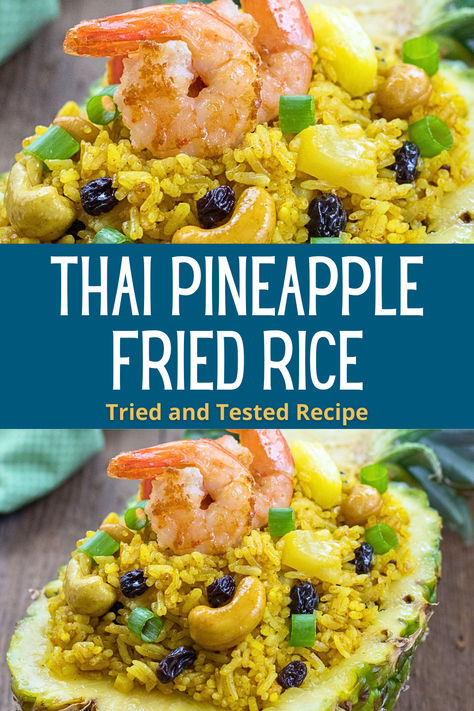 Tai Food Recipes, Tai Food, Khao Pad, Thai Pineapple Fried Rice, Curry Fried Rice, Pineapple Curry, Thai Fried Rice, Pineapple Rice, Pineapple Fried Rice