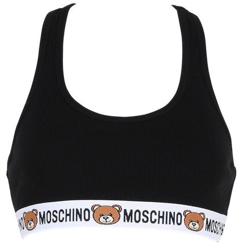 Moschino Underwear Women Teddy Bear Logo Rib Cotton Crop Top (105 AUD) via Polyvore featuring tops, black, cut-out crop tops, racerback top, racer back tops, moschino top and cropped tops Moschino Crop Top, Teddy Bear Logo, Air Bra, Cute Sports Bra, Branded Outfits, Black Racer, Moschino Logo, Cute Bras, Cotton Crop Top