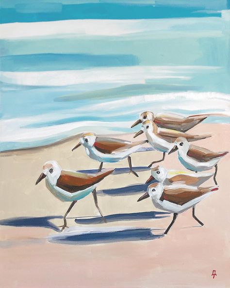 Sea Birds Painting, Sandpiper Drawing, Sandpiper Painting, Sand Pipers On Beach Painting, Birds On The Beach Painting, Shore Birds Paintings, Sand Pipers On Beach, Beach Art Painting, Wine And Canvas