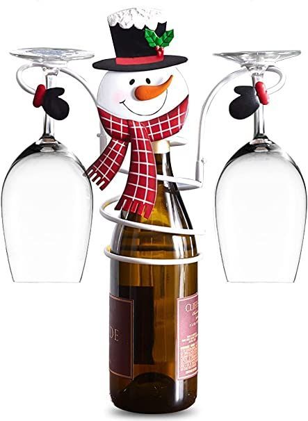 Holiday Wine Bottle & Glass Holders Countertop, Cute Metal Snowman Gnome Santa Christmas Holiday Wine Bottle and Glass Holder for Xmas Hold 1 Wine Bottle and 2 Glasses, Perfect for Home Decor Wine Bottle And Glass Holder, Wine Bottle Glass Holder, Snowman Wine Bottle, Snowman Gnome, Wine Organization, Holiday Wine Bottles, Xmas Snowman, Wooden Wine Rack, Bottle Toppers