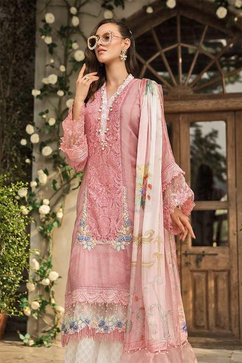 Lawn Dresses Designs, Maria B Lawn, Lawn Suit, Pakistani Lawn Suits, Lawn Dress, Eid Dresses, Maria B, Pink Suit, Lawn Fabric