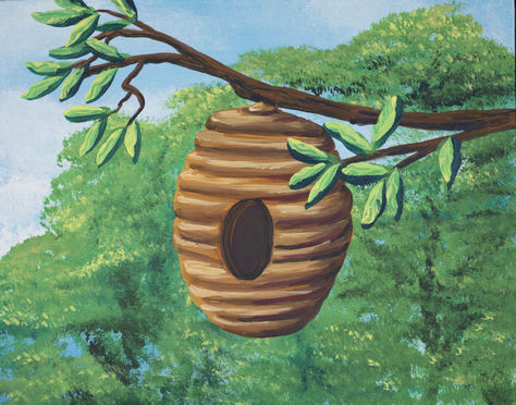 Acrylic on canvas art board. Illustration for " A Bee Named Birdie" Beehive Art, Board Illustration, Faux Finish Painting, The Bees Knees, Custom Murals, Faux Finish, Book Illustrations, Bees Knees, Mural Painting