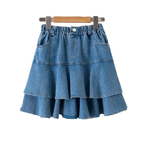 11.19€ 45% OFF|Girls Denim Skirt Summer Fashion Blue Ruffle Layered Skirt for Kids Casual All match 4 12 Years Teen School Children Short Skirt| |   - AliExpress Skirt For Kids, Girls Denim Skirts, Skirt Aesthetic, Jean Skirt Outfits, Skirts For Kids, Skirt Summer, School Children, Girls High, Girls Denim