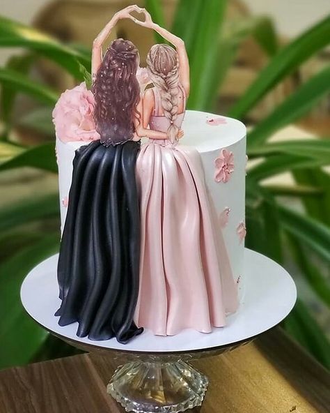 Bff Cake Design, Mother And Daughter Birthday Cake, Mother Daughter Cake Design, Cake Design For Bestie, Cake For Sister Birthday, Birthday Cake For Sister, Sister Birthday Cake Images, Birthday Cake For Daughter, Sister Birthday Cake