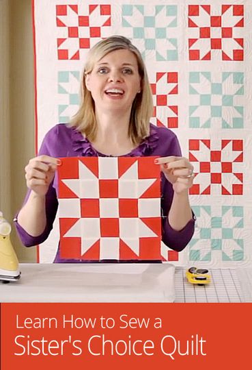 The sister’s choice quilt block is a tradition over 100 years old, but use contemporary fabrics for a fresh look! Make this quilt block using a free pattern. Artsy Quilts, Sewing Quilts, Quilting Blocks, Quilting Videos, Block Quilt, Sampler Quilts, Quilt Tutorial, Cute Quilts, Lap Quilts