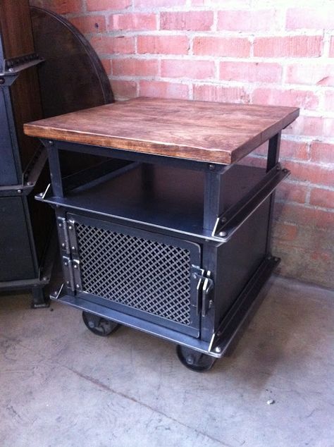 Industrial Night Stand Industrial Night Stand, Grill Stand, Industrial Country, Cabinet Vintage, Industrial Side Table, Backyard Grilling, Inspired Furniture, Industrial Living, Vintage Industrial Furniture