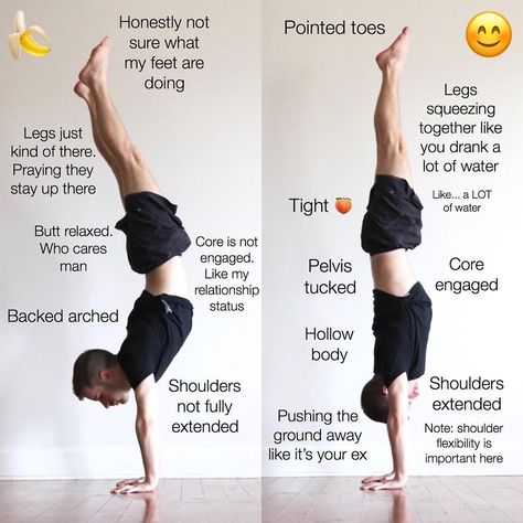 Coming to you with some new handstand tips. Been getting a lot of questions about handstands - some about how to straighten them out and improve form, and others about how to get the balance. The visual shows some tips on how to straighten them out, so I’ll say a couple things about my experience learning to balance on my hands. Most important thing is to practice every day. Just 3 minutes is fine. This is what I did most days. Next question is about the wall - don’t use the wall to learn to ... Forward Fold, Latihan Yoga, Yoga Beginners, Sup Yoga, Yoga Moves, Easy Yoga Workouts, Yoga Exercises, Pose Yoga, Yoga Photography