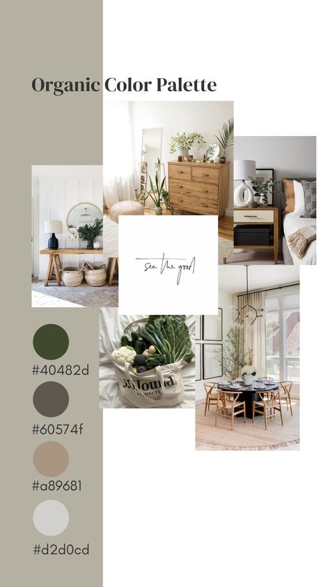 Organic, green, nude color palette and organic decor Mood Board Organic Modern, Organic Modern Decor Color Palette, Japandi Pallete Color, Organic Modern Palette, Organic Modern Mood Board, Kitchen And Living Room Combo Colors, Modern Organic Color Palette, Japandi Colour Palette, Organic Moodboard