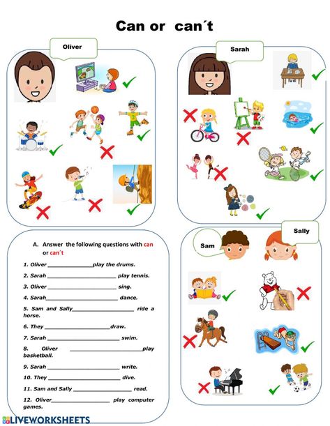 Abilities online worksheet for Juniors. You can do the exercises online or download the worksheet as pdf. English Grammar For Kids, English Teaching Materials, English Worksheet, Free Preschool Worksheets, Teaching English Grammar, Hobbies For Kids, Kids Literacy, Learning English For Kids, English Lessons For Kids