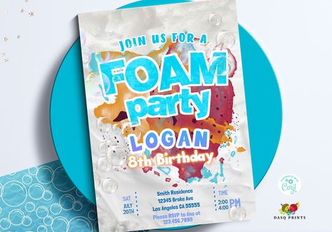 Foam Birthday Party, Bubble Foam, Foam Party, Party Boy, Colorful Invitations, 9th Birthday Parties, Walgreens Photo, 9th Birthday, Boy Party