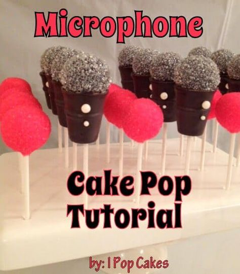 Microphone Treats, Cake Pop Microphone, Microphone Cake Ideas, Karaoke Cake Ideas, Microphone Cake Pops, Oreo Pucks, Microphone Cupcakes, Microphone Cake, Selena Party