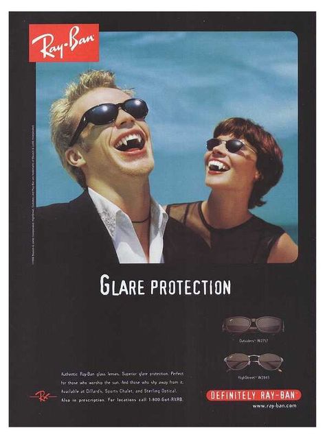 Ray-Ban ad from the ’90s. Vampires were big even then, when I was catching up with Anne Rice. Banned Ads, Photowall Ideas, Fashion 1990s, Through The Decades, Publicidad Creativa, Best Ads, Retro Ads, Jane Fonda, Foto Art