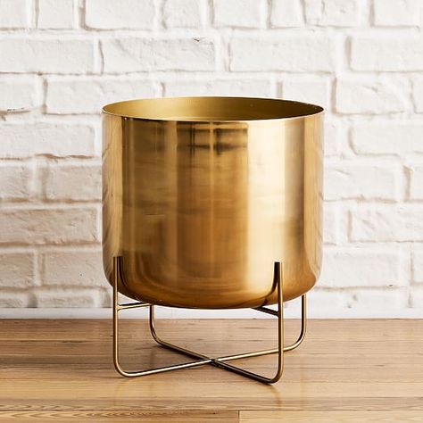 Spun Metal Standing Planter, Brass, Medium Large Brass Planter, Ceramic Turtle, Terracotta Planter, Planter Stand, Metal Planters, Copper Finish, West Elm, Ceramic Planters, Bedding Shop