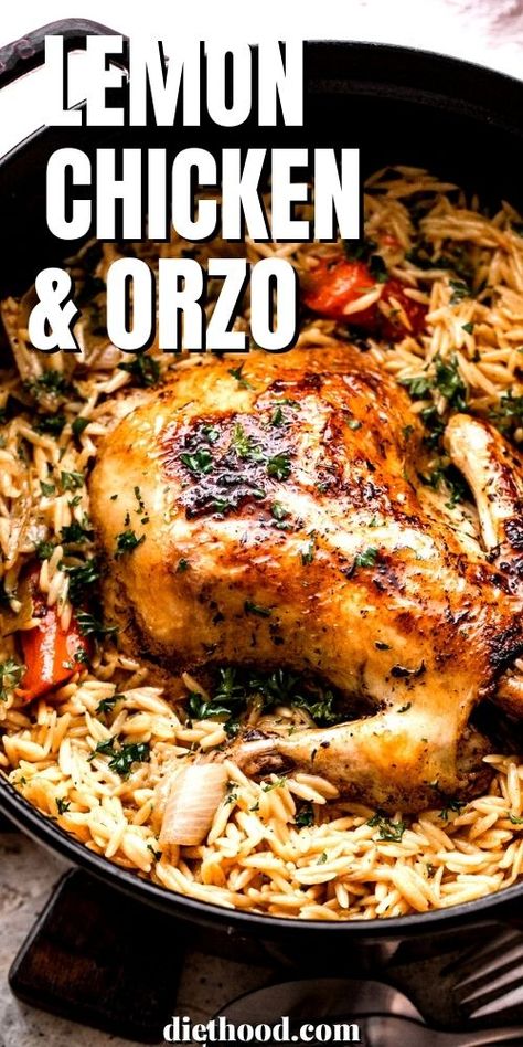 Herb Roasted Chicken With Lemon Orzo, Lemon Chicken And Orzo, Chicken In A Pot, Chicken With Orzo, Chicken And Orzo, Dutch Oven Chicken, Lemon Orzo, Pepper Seasoning, Acorn Squash Recipes