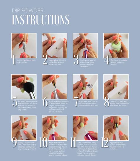 Instructions – Revel Nail How To Do Dips, Nail Easter, Acrylic Dip Nails, White Toes Nail, Revel Nail Dip Powder, Revel Nail Dip, Emerald Nails, Spring Nails Ideas, Revel Nail