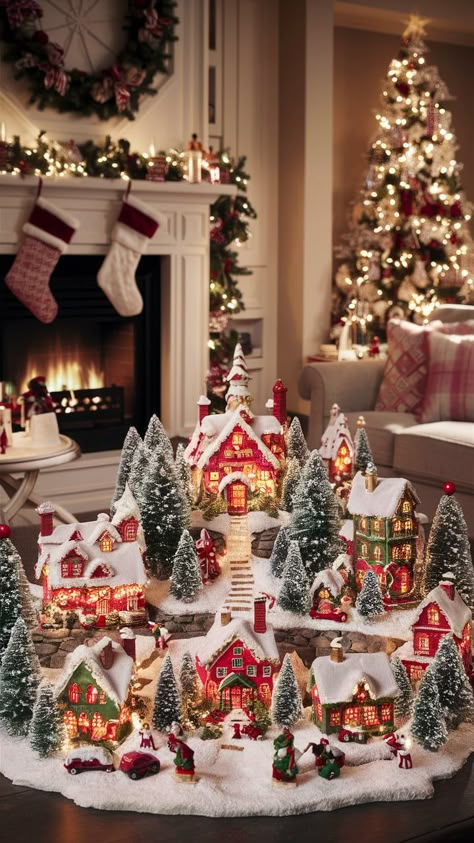 40 Christmas Decor Ideas for the Living Room – My Blog Xmas Village, Christmas Aesthetics, Christmas Living Room Decor, Village Ideas, Christmas Village Sets, Beautiful Winter Scenes, Diy Christmas Village, Cd Storage, Christmas Prep