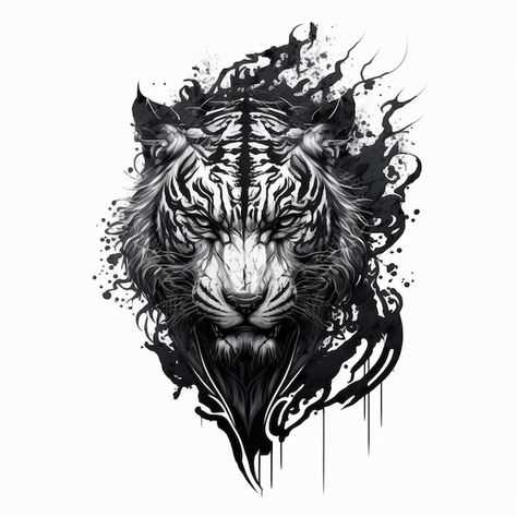 Tiger Tattoo Sketch Design, Tiger Flames Tattoo, Tiger Tatoos Men, Fire Tiger Tattoo, Angry Tiger Tattoo, Half Tiger Face Tattoo, Back Tiger Tattoo, Tiger Tattoo Design Men, Tiger Tattoo Men