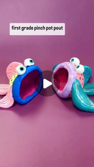 Joel Scholten on Instagram: "First Grade Pinch Pot Pout Pout Fish Part 2

#artteachersofinstagram #artteachersofig #elementaryart #primaryart #elementaryartlessons #elementaryartlesson #easyart #easycrafts #clayforkids #easycraft #modelmagic #crayola @crayola #fish #artoftheday #artactivity #kidsart #artforkids #kidsartideas #artideasforkids #letscreate #firstgrade #firstgradeart #teqchergram #teachersofinstagram" Easy Pinch Pot Ideas Clay, Fish Pinch Pot, Pinch Pots For Kids, Pinch Pot Fish, Pout Pout Fish, Prek Ideas, First Grade Art, Clay Fish, Kids Craft Room