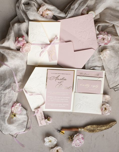 Delight in the elegance of timeless design with our new fine art wedding invitation featuring embossed roses and a charming blush pink palette. This exquisite creation combines delicate artistry and sophisticated details to set the stage for a romantic and unforgettable wedding celebration. The embossed roses provide a luxurious, tactile element that exudes refinement and grace, while the soft blush pink tones evoke warmth, love, and tenderness. Together, these details create an invitation that Blush Pink Palette, Wedding Invitations Pink, Invitations Pink, Elegant Wedding Stationery, Art Invitation, Pink Palette, Pink Wedding Invitations, Blush Pink Weddings, Create Invitations