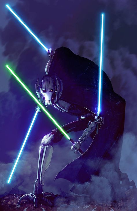 Star Wars Illustration, Hibachi Grill, General Grievous, Star Wars Painting, Star Wars Character, Star Wars Sith, Stars Wars, Star Wars Film, Comic Manga