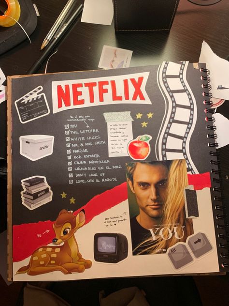 Netflix You aesthetic scrapbooking Movie Night Scrapbook Page, Cinema Scrapbook Page, Movies Scrapbook Page, Scrapbook Halloween Ideas, Movie Scrapbook Ideas, Tv Show Scrapbook, Scrapbook Gift For Boyfriend, Scrapbook Ideas For Couples, Movie Scrapbook