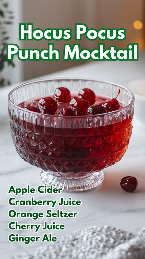 Hocus Pocus Punch Mocktail Autumn Mocktails, Hocus Pocus Punch, Bday Drinks, Ginger Ale Punch, Dnd Night, Punch Mocktail, Smoothie Party, Cocktail Cards, Easy Mocktails