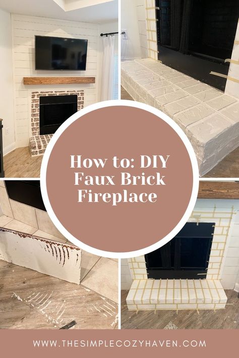 Stick On Brick Fireplace, Faux Brick For Fireplace, Brick Over Tile Fireplace, Faux Brick Wall Panels Fireplace, Brick Tile Fireplace Surround, Faux Brick Fireplace Surround, Faux Brick Over Tile Fireplace, Adding Brick To Fireplace, Faux Brick Fireplace Diy