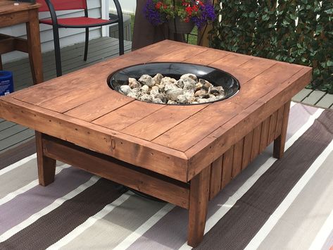 Fire Pit Coffee Table Outdoor, Wood Firepit Table, Gas Fire Tables Outdoor, Diy Patio Fire Pit Table, Diy Outdoor Coffee Table Fire Pit, Diy Fire Table Propane How To Build, Deck Fire Table, Diy Table Fire Pit, Diy Gas Fire Pit Table