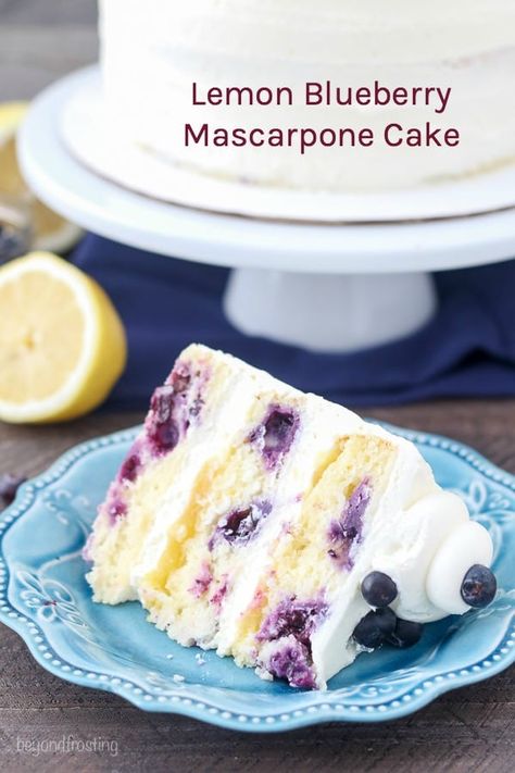 Mascarpone Cake Recipe, Blueberry Mascarpone, Easy Layer Cake, Mascarpone Whipped Cream, Mascarpone Cake, Mascarpone Recipes, Lemon Blueberry Cake, Moist Lemon Cake, Blueberry Cake Recipes