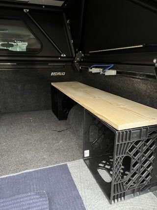 Truck Bed Camping Ideas, Truck Camping Organization, Back Of Truck Camping, Truck Topper Camping Ideas, Truck Camping Hacks, Truck Tent Camping Ideas, Car Camping Setup Ideas, Truck Bed Camping Diy, Car Bed Camping