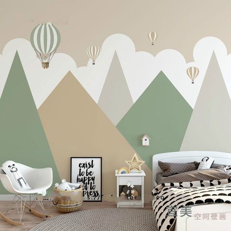 Simple Geometric Mountains Geometric Wallpaper Wall Mural - Etsy UK Geometric Nursery, Mural Geometric, Children Wallpaper, Mountain Mural, Kids Room Murals, Geometric Mountain, Wallpaper Retro, Room Wall Painting, Murals For Kids