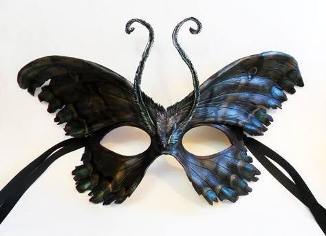 Mask Black Witch Moth, Masquarade Mask, Witch Moth, Iridescent Paint, Butterfly Mask, Mask Masquerade, Venetian Masks, Black Witch, Leather Mask