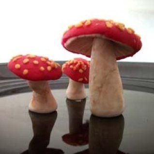 How to Make Fondant Mushrooms | Edible Crafts | CraftGossip.com Fondant Mushrooms Tutorial, Fondant Mushrooms, Mushrooms Edible, Mushroom Party, Ruby Cake, Mushroom Cake, Sweets Photo, Fondant Ideas, Amanita Mushroom