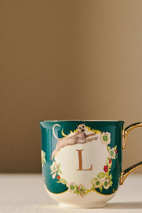 Lou Rota Nature Table Monogram Mug | Anthropologie Bistro Tile, Monogram Mug, Nature Table, Whimsical Illustration, Candle Shop, Farm Rio, Beautiful Bathrooms, Embroidered Blouse, Egift Card