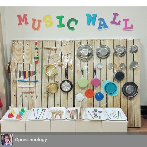 Music Wall Kindergarten, Music Wall Preschool, Preschool Music Center Ideas, Music Area Preschool, Music Corner Preschool, Preschool Music Classroom Decor, Music Center Preschool, Garden Play Area, Ece Teacher