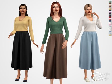 Sims 4 Long Skirt, Sims 4 Muslim Cc, Long Skirt Winter, Miranda Dress, Tiffany Dresses, Winter Skirt, Sims 4 Dresses, Church Outfits, Sims 4 Clothing