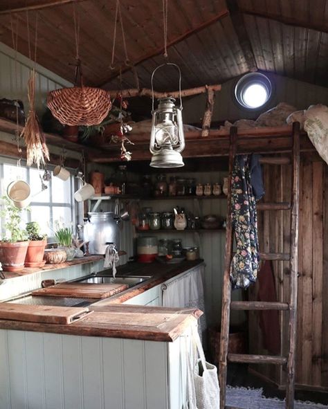 Shed Conversion Interior, Off Grid Life Aesthetic, Rustic Tiny Kitchen, Offgrid Home Cabin, Off Grid Cabin Ideas, Garden Cabin Interior, Off Grid Cabin Interior, One Room Cabin Interior, Rustic Tiny House Interior