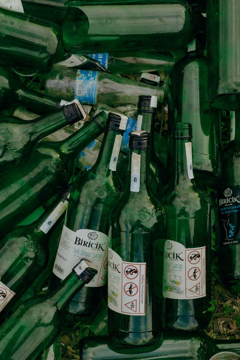 Green Bottle Aesthetic, Glass Bottles Aesthetic, Bottles Of Alcohol Aesthetic, Glass Bottle Aesthetic, Green Beer Bottles, Green Glass Bottles, Textiles Projects, Creative Textiles, Alcohol Aesthetic