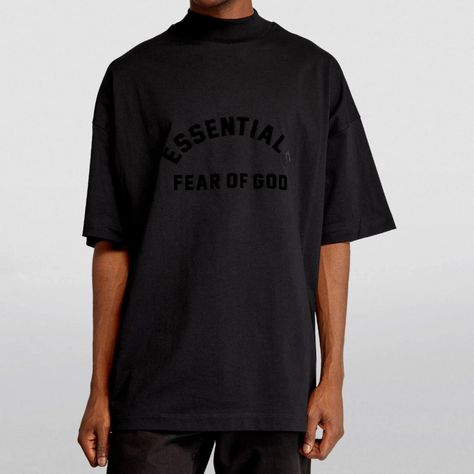 Fear Of God Essentials Core Felt Logo Mock Neck Drop Shoulder Tee Jet Black Oversized New With Tags Those Who Have Been Closely Watching Jerry Lorenzo’s Era-Defining Brand Will Immediately Notice The Logo Adorning This Fear Of God Essentials T-Shirt. The Motif Retains A Statement-Making Presence Adored By Streetwear Aficionados Get Ready To Embrace The Label’s Effortlessly Cool Aesthetic With This Laid-Back Design. Fear Of God Aesthetic, Fear Of God T Shirt, God Shirts, Jerry Lorenzo, Cool Aesthetic, Thought Patterns, Drop Shoulder Tee, Fear Of God Essentials, Fear Of God