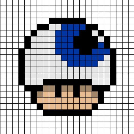 A pixel art template of a Mario mushroom themed as a blue coloured Eye-ball. Mario Mushroom Pixel Art, Pixel Art Mushroom, Mushroom Pixel Art, Pixlr Art, Pixel Art Halloween, Mushroom Pixel, Halloween Pixel Art, Modele Pixel Art, Native Beading Patterns