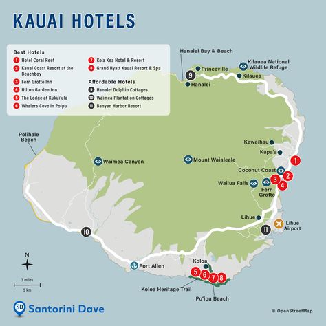 Kauai neighborhood map of the best boutique, luxury, and affordable hotels in Koloa, Hanalei, Lihue, Kawaihau, and Waimea. Kauai Map, Kauai Hotels, Grand Hyatt Kauai, Kauai Resorts, Kauai Vacation, Hanalei Bay, Hilton Garden Inn, Waimea Canyon, Hawaiian Vacation