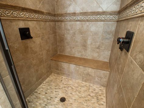 Ceramic Shower Ideas, Ceramic Tile Shower Ideas, Walk In Bathroom Ideas, Wall Ceramic Tiles, Travertine Tile Bathroom, Stone Shower Floor, Travertine Countertops, Travertine Shower, Travertine Bathroom