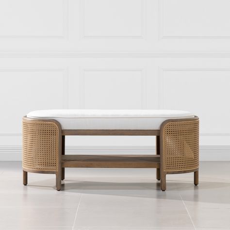 Solve your storage dilemmas with the Panama Storage Bench by Jennifer Taylor Home. The cane rattan weave is wrapped around this lovely oval bench for a coastal flair. Oval Bench, Rattan Bench, Entryway Storage Bench, Shoes Rack, Scandi Decor, Farmhouse Entryway, Entryway Bench Storage, Entry Bench, Rattan Weave