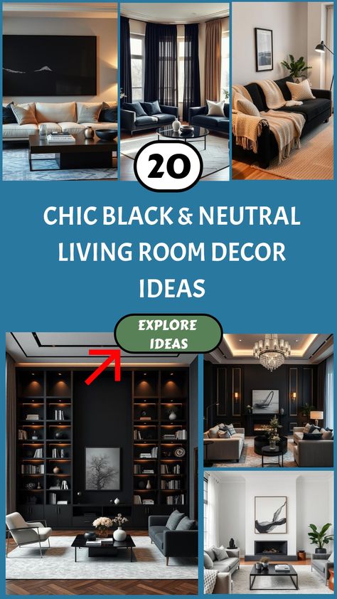 Chic black and neutral living room decor ideas, featuring elegant furnishings and modern design elements. Black Neutral Living Room, Black And Neutral Living Room, Neutral Living Room Decor, Cozy Textiles, Sleek Coffee Table, Living Room Decor Neutral, Unique Side Table, Sleek Furniture, Room Ambiance