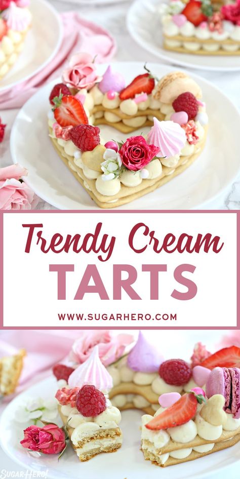 Tart Cakes, Cream Tarts, Letter Cakes, Decorating Food, Fruit Pizza Recipe, Cream Tart, Cream Biscuits, Tart Dessert, Cream Cakes