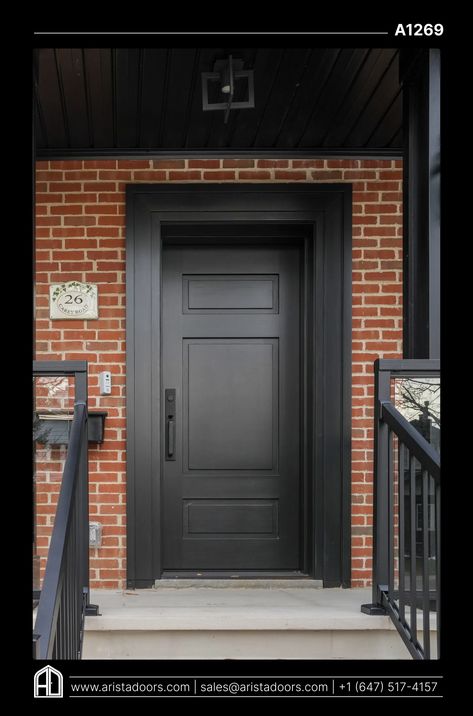 Black Front Door Ideas, Black Entry Doors, Apartment Front Doors, Front Door Images, Ennis House, Red Brick House Exterior, Black Exterior Doors, Solid Wood Front Door, Front Door Ideas