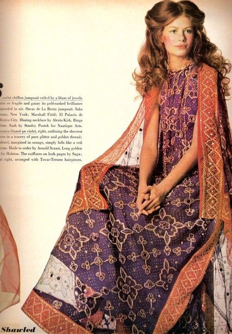 70s Medieval, 1970s Clothes, Medieval Revival, 1970s Vogue, Maiden Hair, 70s Women Fashion, 1970 Fashion, Patti Hansen, Bert Stern