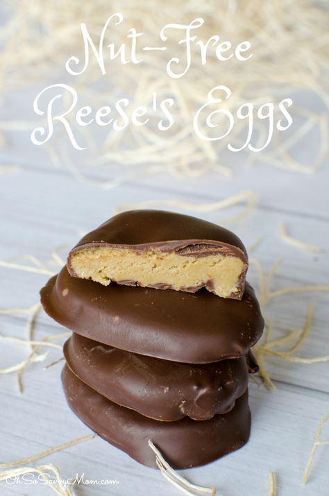 Wow your friends and family with this allergy-friendly, Peanut-free, Tree nut-Free Reese's Eggs Copycat Recipe #recipe #Easter #copycat #chocolate #sunbutter Sunflower Seed Butter Recipes, Chocolate Sunbutter, Sunbutter Recipes, Peanut Free Desserts, Reese Eggs, Nut Free Desserts, Nut Free Snacks, Nut Free Recipes, Eggs Recipe