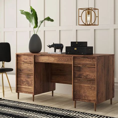 Mercury Row® Cutrer Desk & Reviews | Wayfair Modern Office Interiors, Desk Wood, Large Desk, Wooden Desk, Executive Desk, House Renovation, Wood Desk, Office Inspiration, Menu Furniture