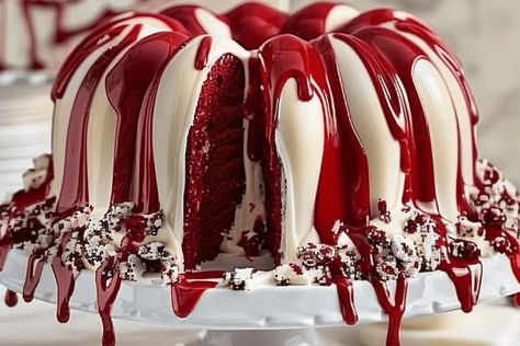 Indulge in a Layered Red Velvet Cheesecake Bundt Cake! Moist red velvet, creamy cheesecake, and a stunning glaze – perfect for any occasion Red Velvet Cheesecake Bundt, Cheesecake Bundt Cake, Stunning Desserts, Red Velvet Bundt, Red Velvet Bundt Cake, Cheesecake Layer, Velvet Cheesecake, Red Velvet Cake Recipe, Bakery Decor